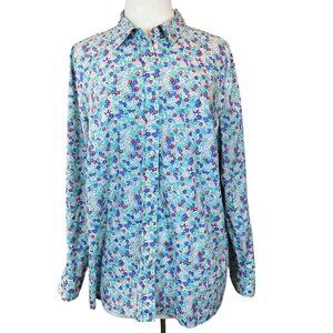 Talbots Long Sleeve Cotton Button-Front Shirt Lovely Ditsy Contrast Cuffs XL